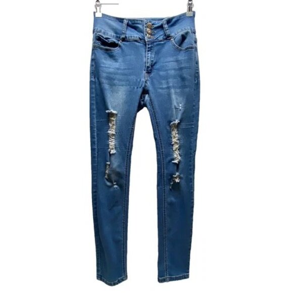 Bamboo Jeans Women's/Junior's Size 13 Super Stretch Distressed High Waist Skinny - Picture 1 of 13